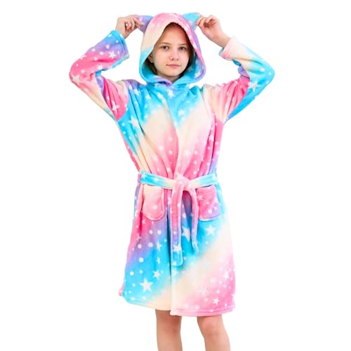 Piefry Katzen Bademantel für Mädchen Weiches Fleece Morgenmäntel mit Kapuze und Katzenohren (Rötlich, 6-7 Jahre) von Piefry