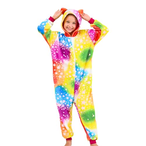 Piefry Schlafstrampler mit Katzenohren für Mädchen - Weicher Katze Strampelanzug Schlafoveralls für Kinder (Gelb, 5-6 Jahre) von Piefry