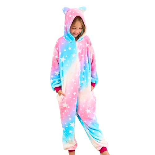Piefry Schlafstrampler mit Katzenohren für Mädchen - Weicher Katze Strampelanzug Schlafoveralls für Kinder (Rötlich, 7-8 Jahre) von Piefry