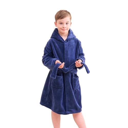 Piefry Weicher Bademantel mit Kapuze für Junge Fleece Morgenmantel Nachtwäsche Kinder (Blau, 10-11 Jahre) von Piefry