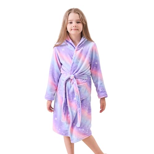 Weicher Bademantel mit Kapuze für Mädchen Fleece Morgenmantel Nachtwäsche Kinder (Purpur, 10-11 Jahre) von Piefry