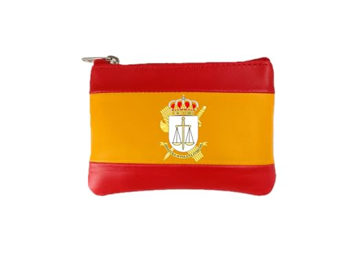 Geldbörse aus Leder mit spanischer Flagge, Design der Justizpolizei, Zivilgarde, Rot und Gelb von Piel Cabrera