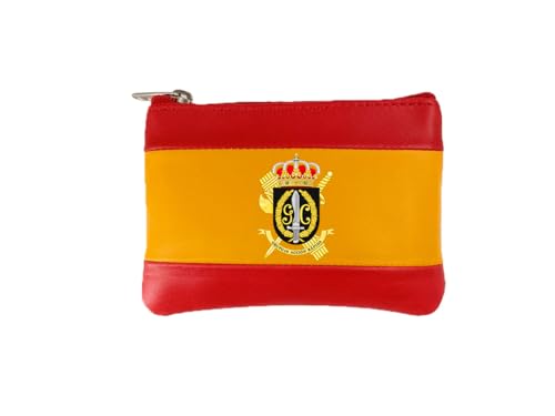 Geldbörse aus Leder mit spanischer Flagge, Gar Guardia Civil Emblem, Rot und Gelb, Doppelfach mit Reißverschluss von Piel Cabrera