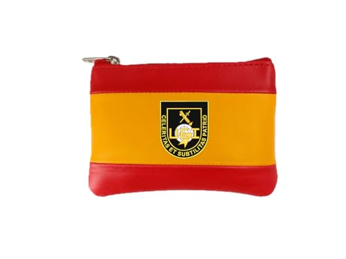 Geldbörse aus Leder mit spanischer Flagge und EUI-Emblem der Guardia Civil, Rot und Gelb von Piel Cabrera