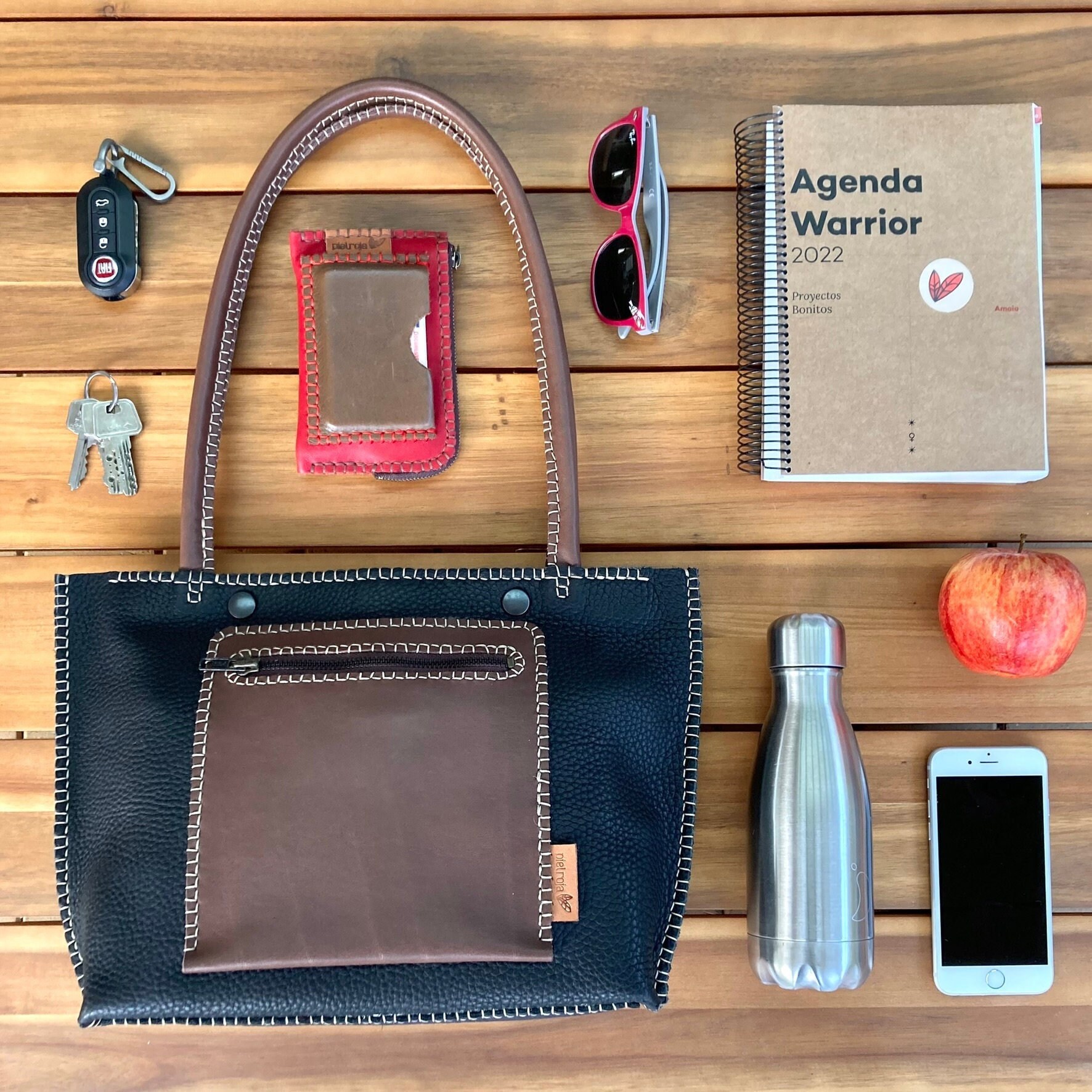 Braune Tragetasche Schwarz Braunes Leder Schwarze Eleganter Tote Verschiedene von Pielroja