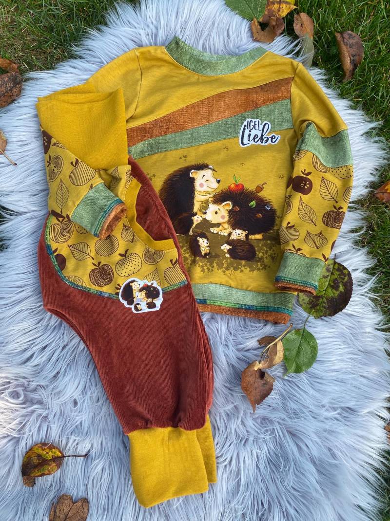 Igel Liebe Herbst - Set Pullover Und Baggy-Pants Pumphose Gr 92 von PiepundMatz