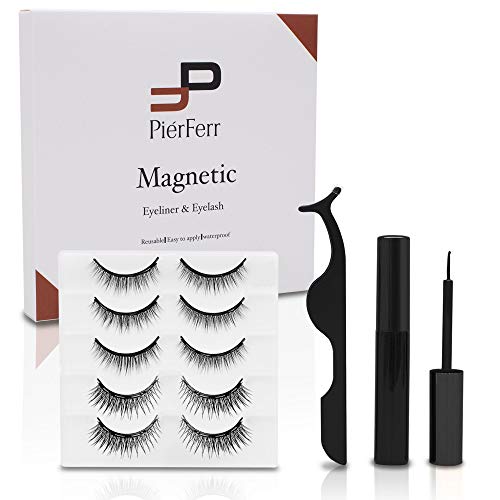 PierFerr | Magnetische Wimpern- mit 2 Eyeliner, fake lashes 5 Paare Magnet Wimpern - Wimpern magnetisch, natürlich- Magnetic lashes künstliche eyelashes wasserfeste und wiederverwendbare für Alltag von PierFerr