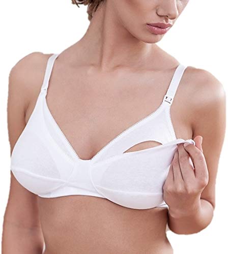 Piera Lingerie - Women's Maternity Nursing Bra, Wire-Free Breast Feeding Drop Cup Nursing Bra, Comfortable & Soft Premium Rich Cotton - Made In EU (D80, White) von Piera Lingerie