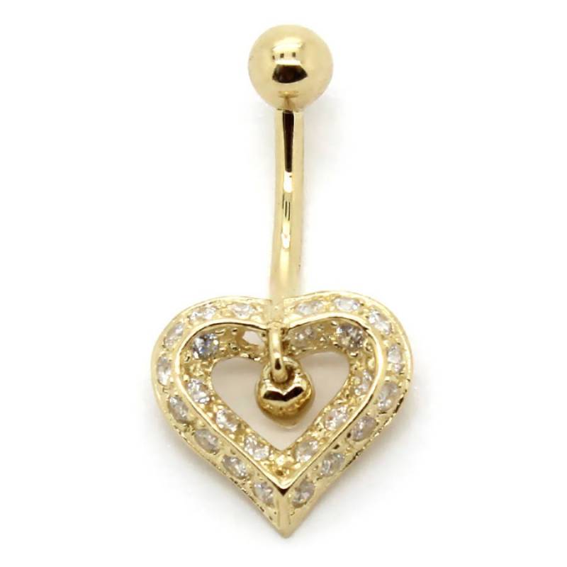 14K Gelb Oder Weiß Gold Offenes Herz Filigrane Bauch Ring Mit Baumelnden Charme Und Cz von PierceOn