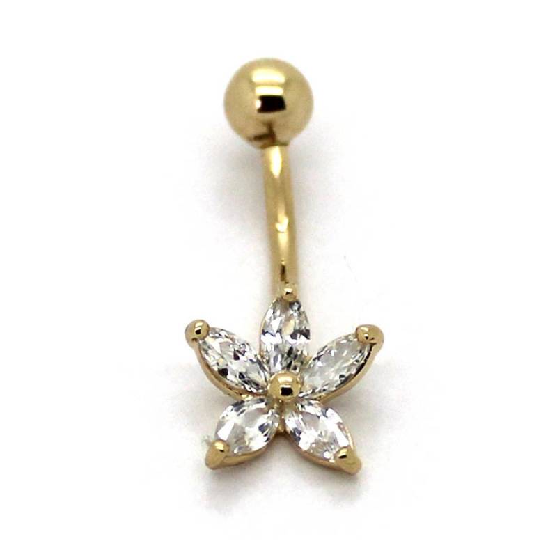 14K Gelb Oder Weißgold Cluster Blumen Bauch Ring Mit Klarem Rotem Cz von PierceOn