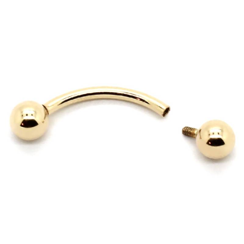 14K Gelb - Oder Weißgold Curved Barbell Innengewinde Mit Schraubkugel 12G-18G von PierceOn