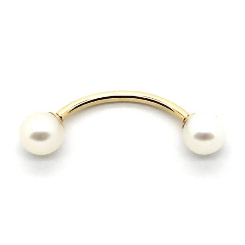 14K Gelb- Oder Weißgold Curved Barbell Mit Akoya Perlen - Größen 12G-18G von PierceOn