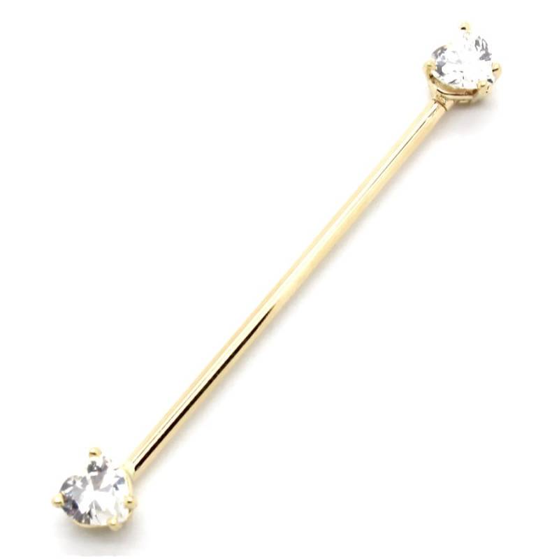 14K Gelb- Oder Weißgold Industrial Scaffold Straight Barbell Mit Herz Cz - Größen 12G-16G von PierceOn