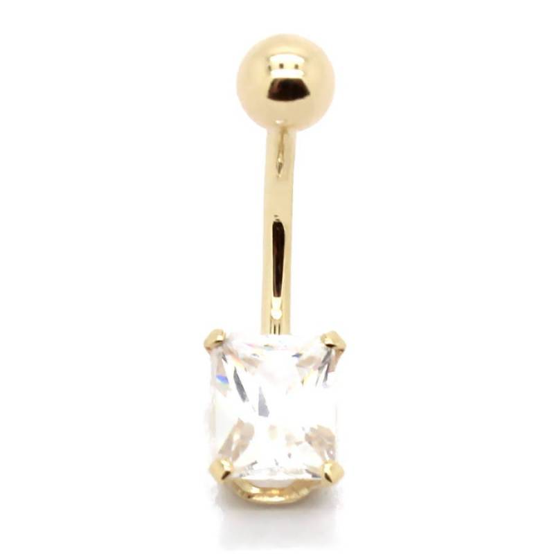 14K Gelb Oder Weißgold Solitär Bauch Ring Mit 8x6mm Smaragd Cut Cz von PierceOn