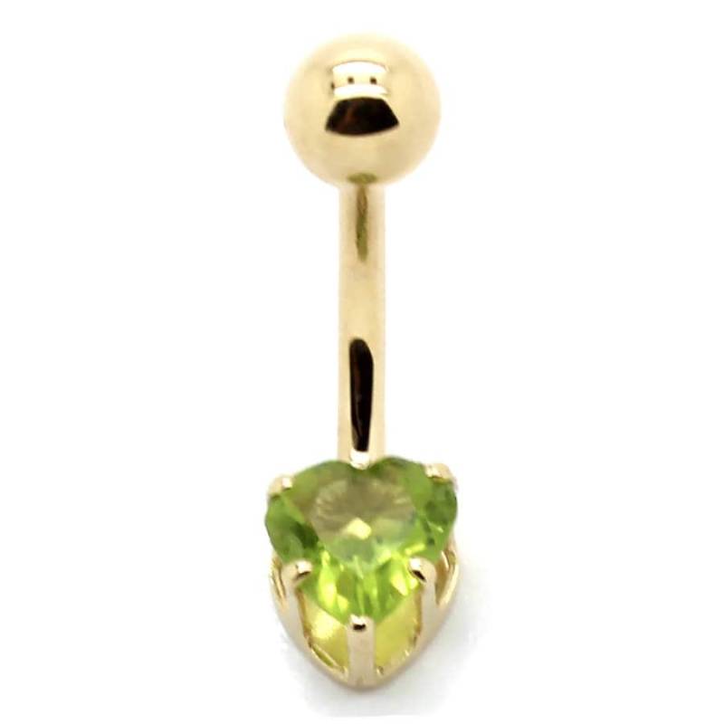 14K Gelb Oder Weissgold Solitaire Bauch Ring Mit 6mm Peridot Herz von PierceOn