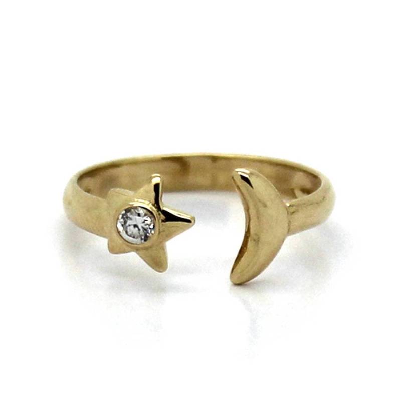 14K Gelb Oder Weißgold Stern Und Mond Einstellbarer Zehenring Mit Cz von PierceOn