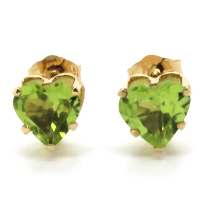 14K Gelbgold 6x6mm Peridot Ohrstecker in Herzform von PierceOn