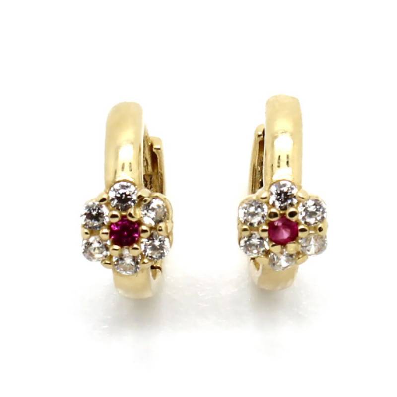 14K Gelbgold Blumencluster Huggie Ohrringe Mit 14 1mm Runder Cz von PierceOn