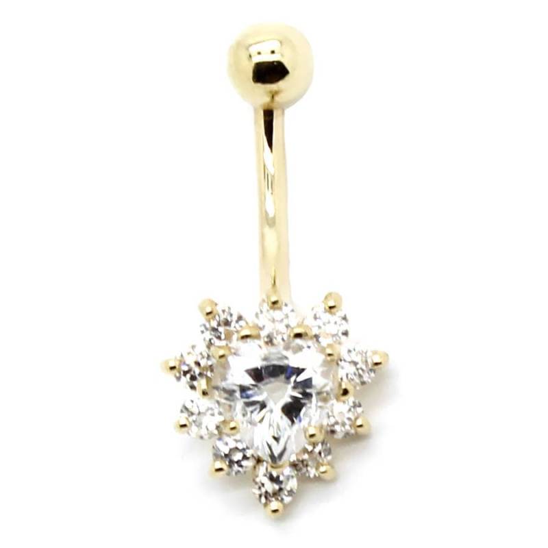 14K Gelbgold Cluster Bauchring Mit Herz Und Runder Cz von PierceOn