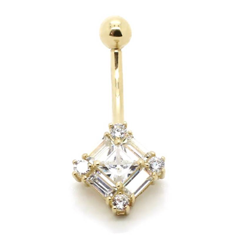 14K Gelbgold Cluster Nabel Bauch Ring Mit Baquette, Rund Und Prinzessin Cz von PierceOn