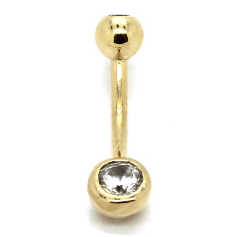 14K Gelbgold Double Ball Bauchring Mit Cz von PierceOn