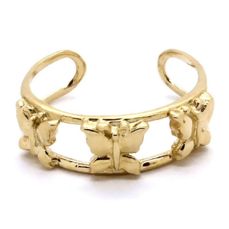 14K Gelbgold Dreifach Schmetterling Doppelschleife Zehenring von PierceOn
