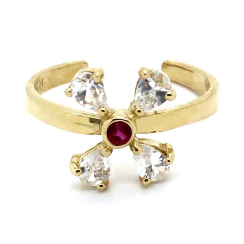 14K Gelbgold Einstellbar Cluster Clover Zehenring Mit Cz von PierceOn