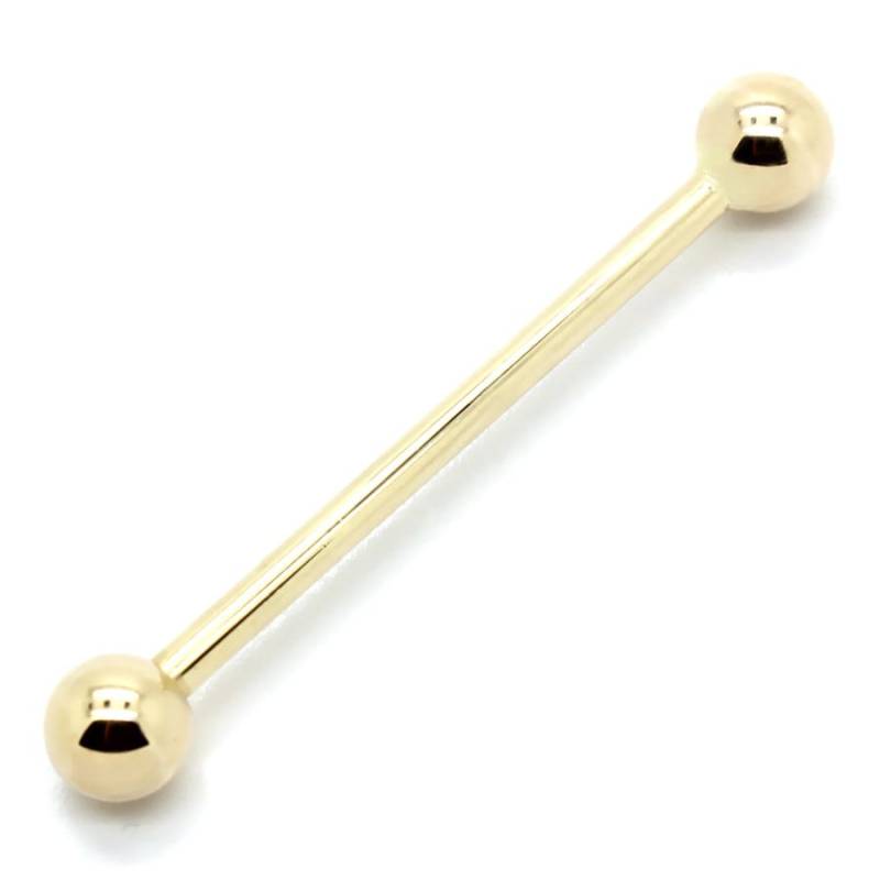 14K Gelbgold Industrial Scaffold Straight Barbell Mit Schraubkugel - Größen 10G-18G von PierceOn