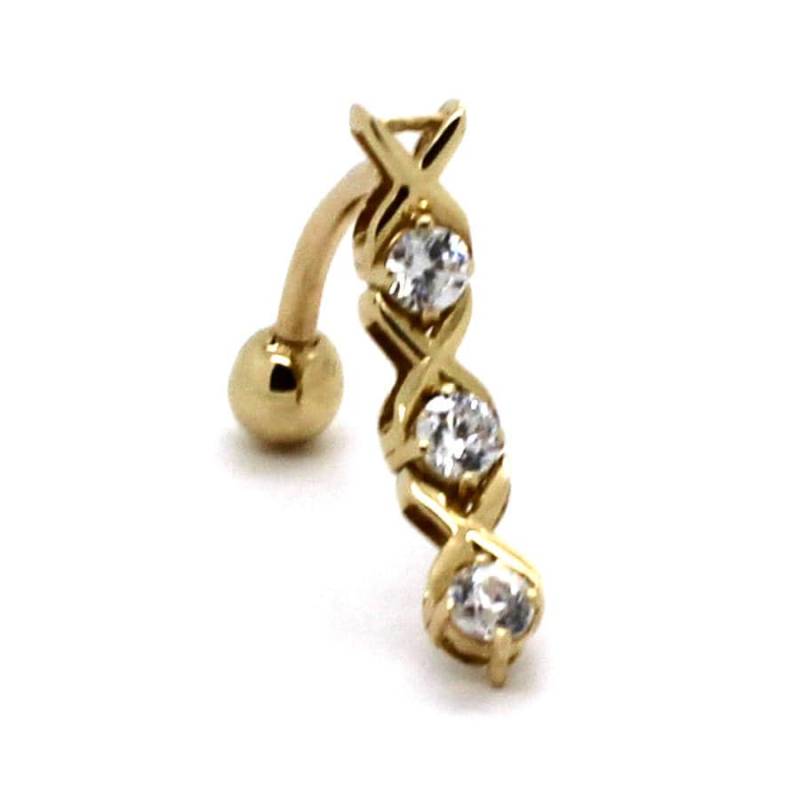 14K Gelbgold Reverse Baumeln Küsse Bauch Ring Mit Cz von PierceOn