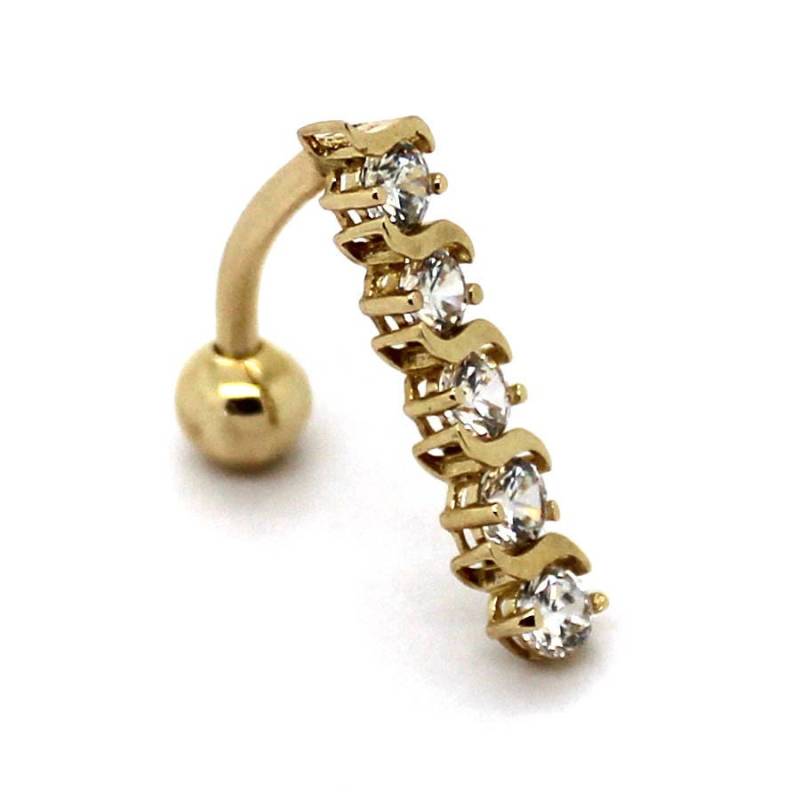 14K Gelbgold Reverse Baumelnder Bauch Ring Mit 5 Cz von PierceOn