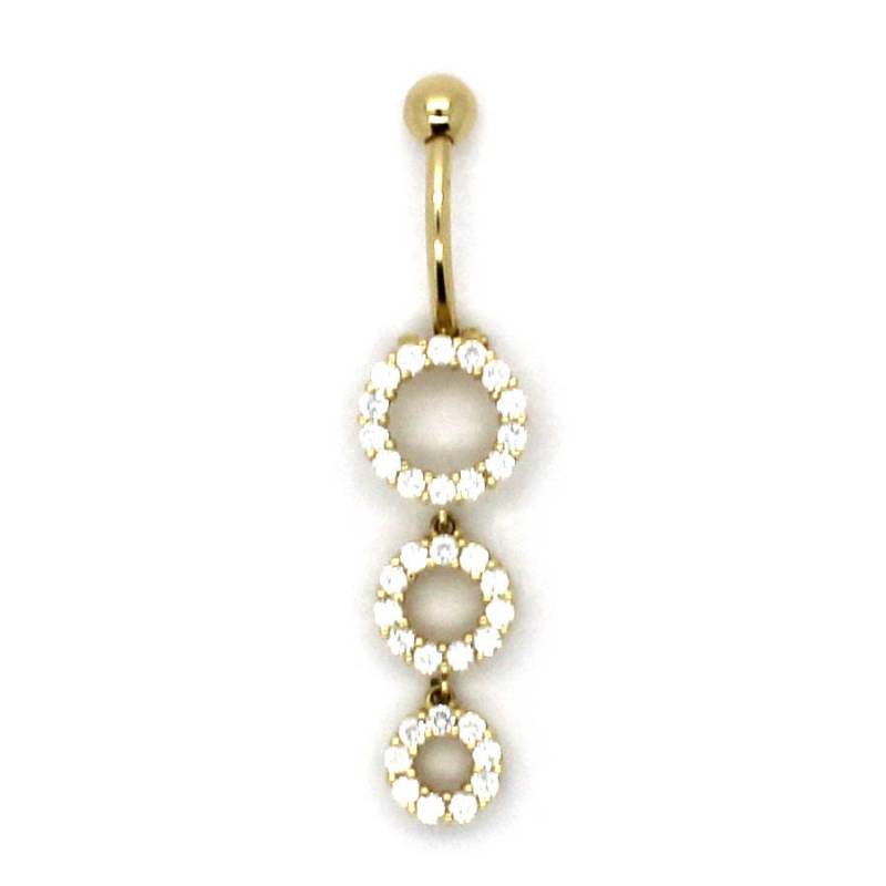 14K Gelbgold Reverse Belly Ring Triple Loop Mit Cz von PierceOn