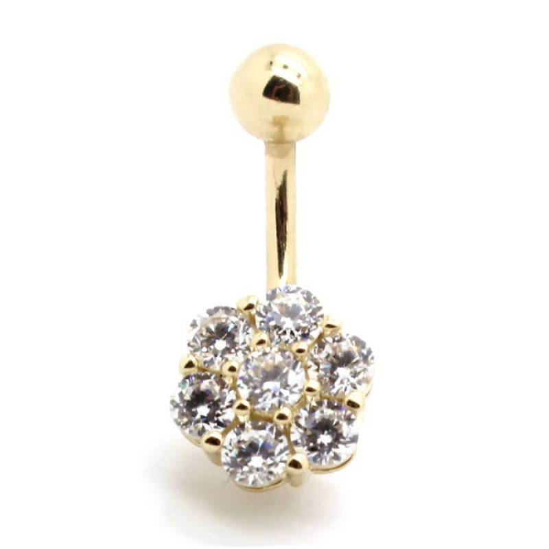 14K Gelbgold Solitaire Spinning Cluster Bauchring Mit Rundem Cz von PierceOn