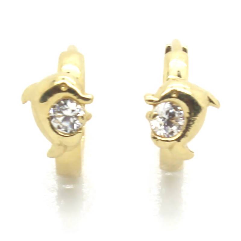 14K Gelbgold Springende Delfine Huggie Ohrringe Mit 3mm Rundem Cz von PierceOn