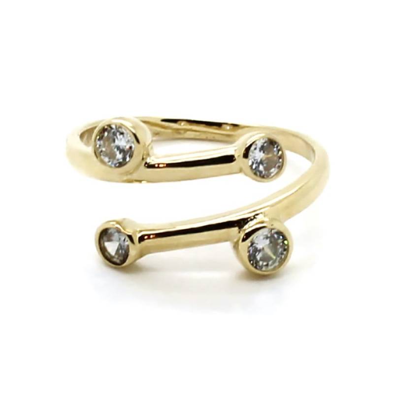 14K Gelbgold Verstellbarer Cross Over Bezel Zehenring Mit 4 Runden Cz von PierceOn