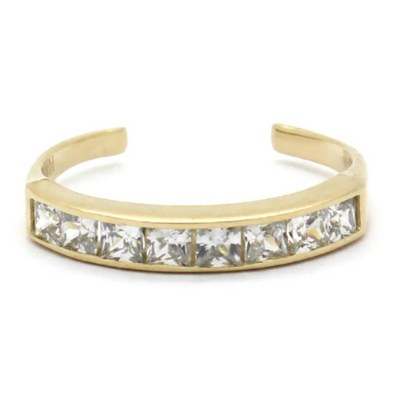 14K Gelbgold Verstellbarer Kanal-Set Band Zehenring Mit Prinzessin Cz von PierceOn