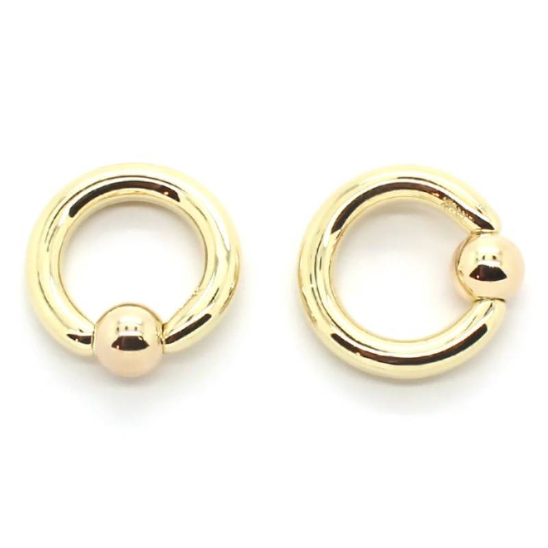 14K Set Von 2 Gelbgold Captive Bead Ring 8 Gauge X 7/16 "Mit 6mm Kugel." von PierceOn