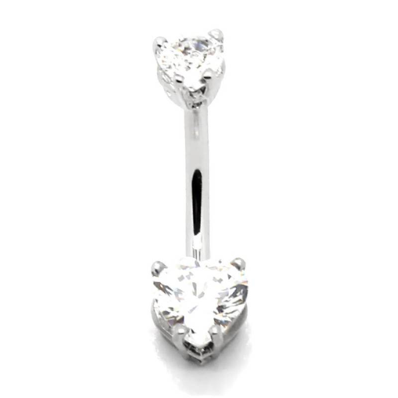 14K Weiß Oder Gelb Gold Doppel Bauch Ring Mit 6mm Und 4mm Herz Cz von PierceOn