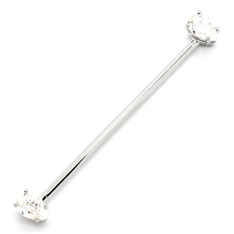 14K Weiß- Oder Gelbgold Industrial Scaffold Straight Barbell Mit Birnenförmigem Cz - Größen 14G-16G von PierceOn