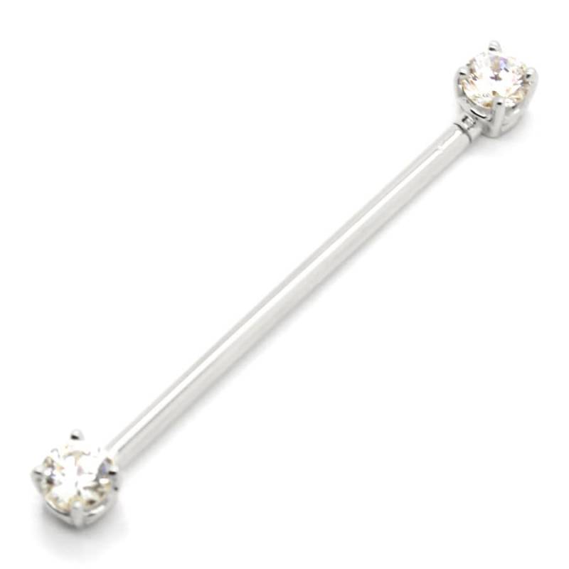 14K Weiß- Oder Gelbgold Industrial Scaffold Straight Barbell Mit Rundem Cz - Größen 12G-16G von PierceOn