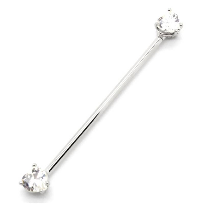 14K Weißgold Industrial Scaffold Straight Barbell Mit Herz Cz - Größen 14G-16G von PierceOn