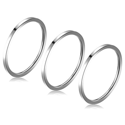 PiercingJ 1mm Dünn Edelstahl Midi Ringe Set Knuckle Stacking Ring für Damen Frauen, Silber/Rosegold/Gold/Schwarz von PiercingJ
