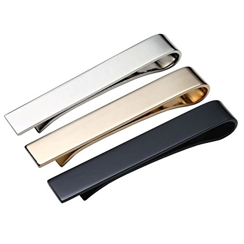 PiercingJ 3er Herren Dünn Skinny Krawattennadel Krawattenklammer Set Business Hochzeit Tie Clip Set Für Schmale Krawatte aus Edelstahl, silber/gold/schwarz (Size: ca.54 * 8mm) von PiercingJ