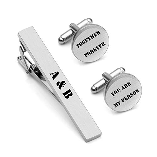 PiercingJ Herren Manschettenknöpfe Krawattenklammer mit Gravur Männer Hemden Krawattennadel Personalisierte Namen Logo Tie Clip Cufflinks für Hochzeit Bräutigam Jubiläum Tanzparty Geburtstag von PiercingJ