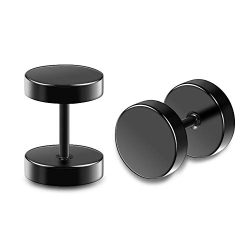 PiercingJ 2er 8MM Fake Plug Ohrstecker Schwarz Screw Gewinde Ohrringe Stud Earrings Herren Edelstahl Fake Cheater Illusion Tunnel Ohr Plug Barbell Ohrpiercing Punk Schmuck von PiercingJ