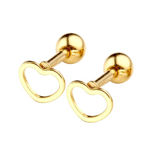 PiercingJ Paar Damen Tragus Helix Hohl Herz Hantel Barbell Ohr Piercing Knorpelpiercing Ohrstecker 1,2mm (Farbe:Golden) von PiercingJ