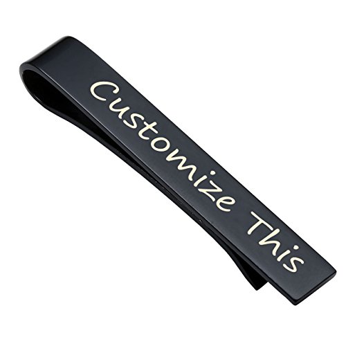 PiercingJ Personalized Gravur 1x 5.4cm Edelstahl Herren Dünn Skinny Krawattennadel Krawattenklammer Krawatten Bar Clips Tie Clip, Silber/Gold/schwarz (Schwarz, mit Gravur) von PiercingJ