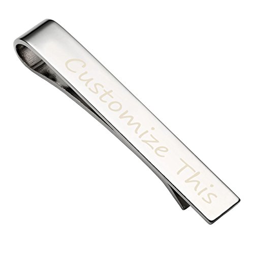 PiercingJ Personalized Gravur 1x 5.4cm Edelstahl Herren Dünn Skinny Krawattennadel Krawattenklammer Krawatten Bar Clips Tie Clip, Silber/Gold/schwarz (Silber, mit Gravur) von PiercingJ