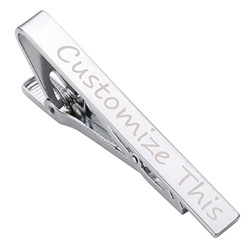 PiercingJ Personalized Gravur 1x 5.5cm Edelstahl Herren Dünn Skinny Krawattennadel Krawattenklammer Krawatten Bar Clips Tie Clip, Silber/Gold/schwarz (Silber, Front mit Gravur) von PiercingJ