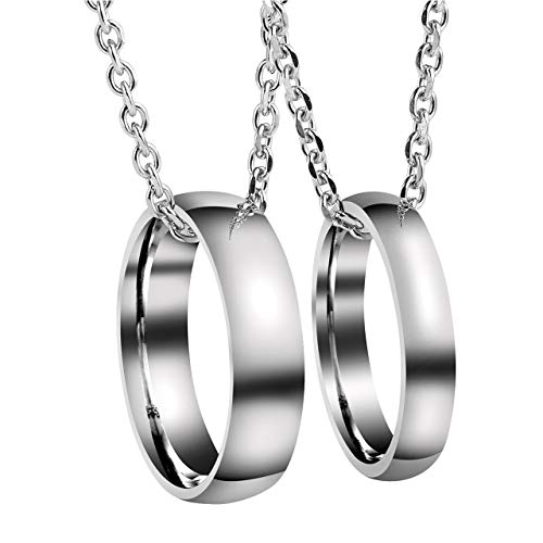 PiercingJ Personalized Gravur 2X Edelstahl Pärchen Halsketten Ring Anhänger Halskette Partner Paar Anhänger mit 24" Kette für Herren Damen, Silber (#02, Non-Gravur) von PiercingJ