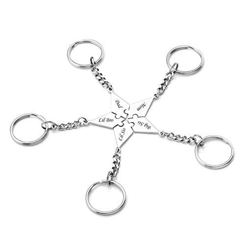 PiercingJ Personalized Gravur 5x Edelstahl Pentagramm Puzzle Schlüsselanhänger Partner Paare Liebe Freundschaft Schlüsselbund Schlüsselring Keychain, Silber (mit Gravur) von PiercingJ